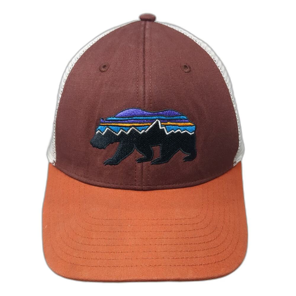 Patagonia Trucker Hat Brown Orange White OSFM Mesh Back Bear Mountain Snapback